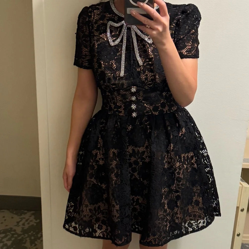 Self portrait Black cord Lace Dress Size UK 8 - Picture 5 of 6